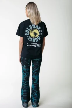 Animal Mesh Flare Pants | Storm green