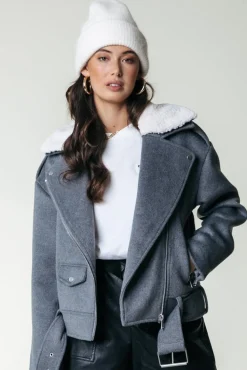 Elea Wool Biker Jacket | Medium grey melange