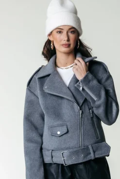Elea Wool Biker Jacket | Medium grey melange