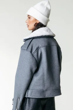 Elea Wool Biker Jacket | Medium grey melange
