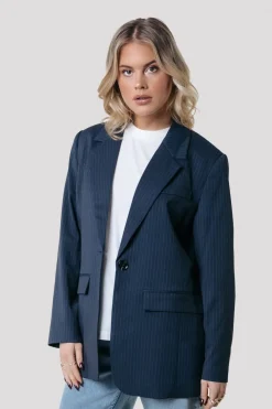 Gemma Pinstripe Blazer | Dark blue
