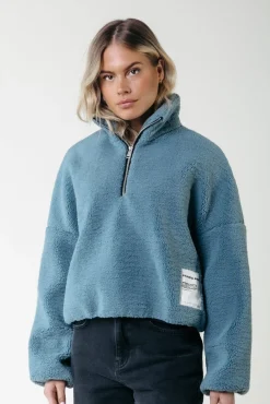 Jills Teddy Zip Sweat | Mineral blue