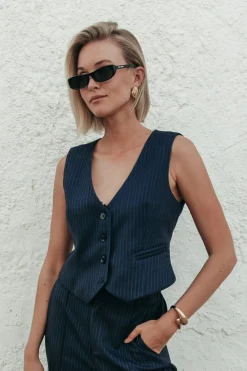 Loiza Pinstripe Gilet | Dark blue
