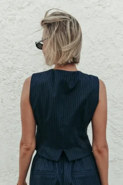Loiza Pinstripe Gilet | Dark blue