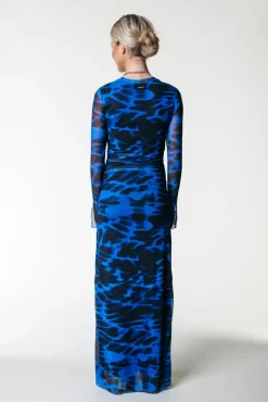 Maude Animal Mesh Dress | Deep blue