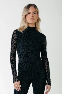 Neyo Leopard Flock Mesh Top | Black