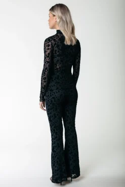 Neyo Leopard Flock Mesh Top | Black