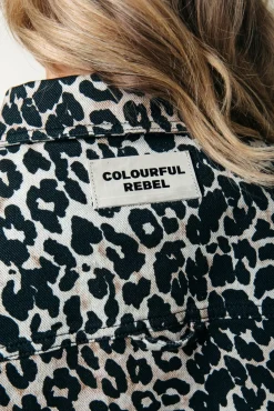 Olle Leopard Cropped Denim Blouse | Beige