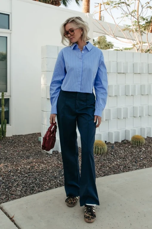 Rus Pinstripe Straight Pants | Dark blue