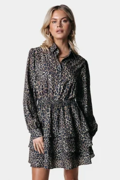 Sacha Leopard Ruffle Dress | Warm Brown