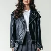 Sage Leather Biker Jacket | Black