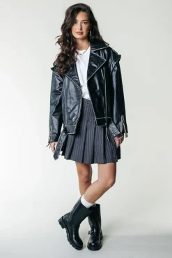 Sage Leather Biker Jacket | Black