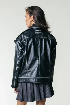 Sage Leather Biker Jacket | Black
