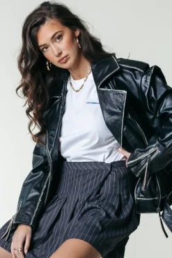Saige Leather Biker Jacket | Black