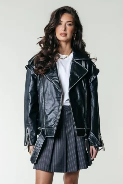 Saige Leather Biker Jacket | Black