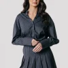 Shaline Pinstripe Pleated Skirt | Dark Anthracite