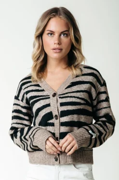 Shara Zebra Knitted Cardigan | Brown