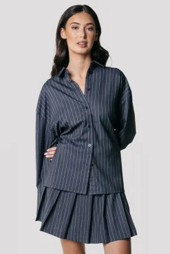 Talia Pinstripe Blouse | Dark Anthracite