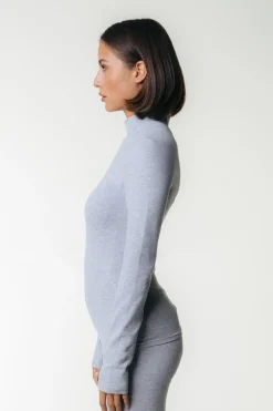 Uni Fitted Turtleneck Top | Medium grey melange