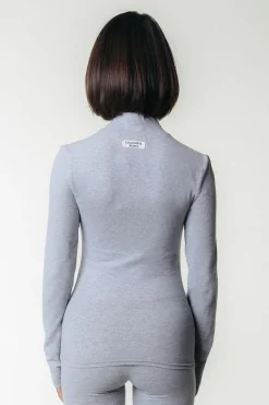 Uni Fitted Turtleneck Top | Medium grey melange