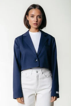 Winoah Stripe Cropped Blazer | Dark blue