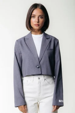 Winoah Stripe Cropped Blazer | Dark grey